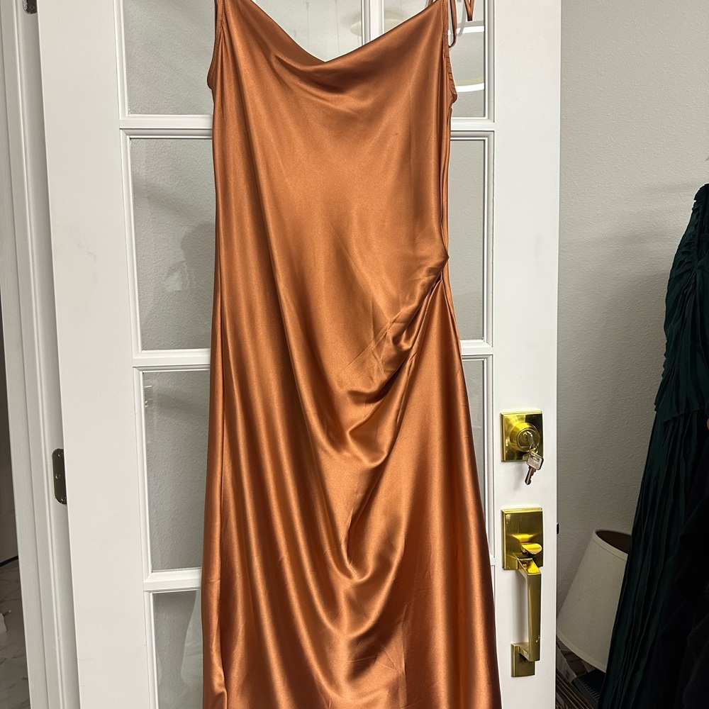 Copper Satin Bias Slip Maxi Dress
